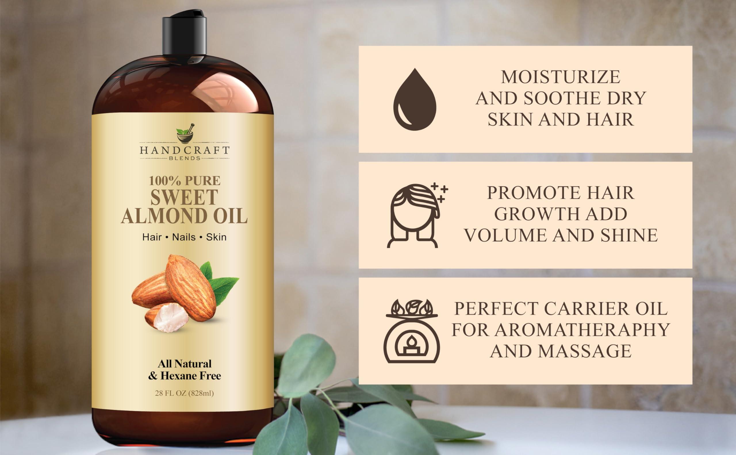 Handcraft Blends Handcraft Blends Sweet Almond Oil - 28 Fl Oz - 100% Pure and Natural - Premium Grade Carrier Oil for Skin and Hair - Hair and Body - Massage - Hexane-Free