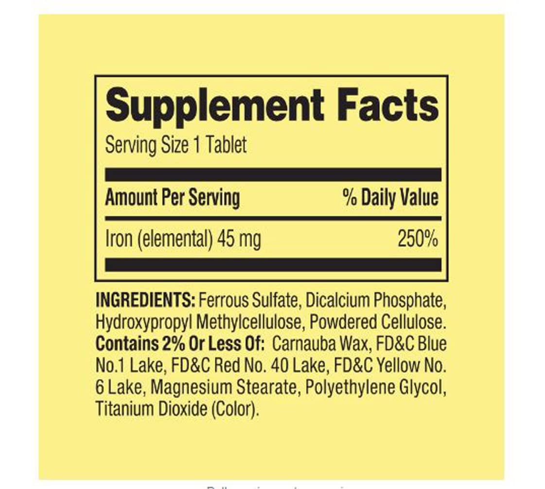 4TC Spring Valley Slow-Release Iron Tablets Dietary Supplement, 45 mg, 30 Count