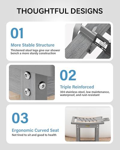 YEFU Elderly Shower Chair for Inside Shower: Shower Stool Waterproof Plastic Grey Small for Shaving Legs Bathtub Small Spaces - Shower Bench Seat for Adults Seniors Disabled