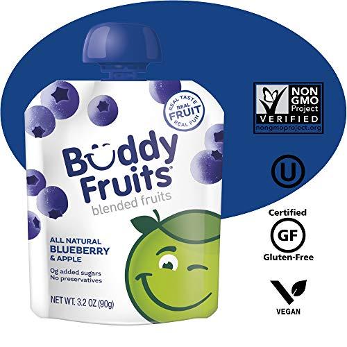 Buddy Fruits Buddy Fruits Snacks To Go Blueberry Unsweetened Applesauce 3.2oz Pouch (18pk) Gluten-Nut-Dairy-Preservatives-BPA Free, Non GMO, Kosher