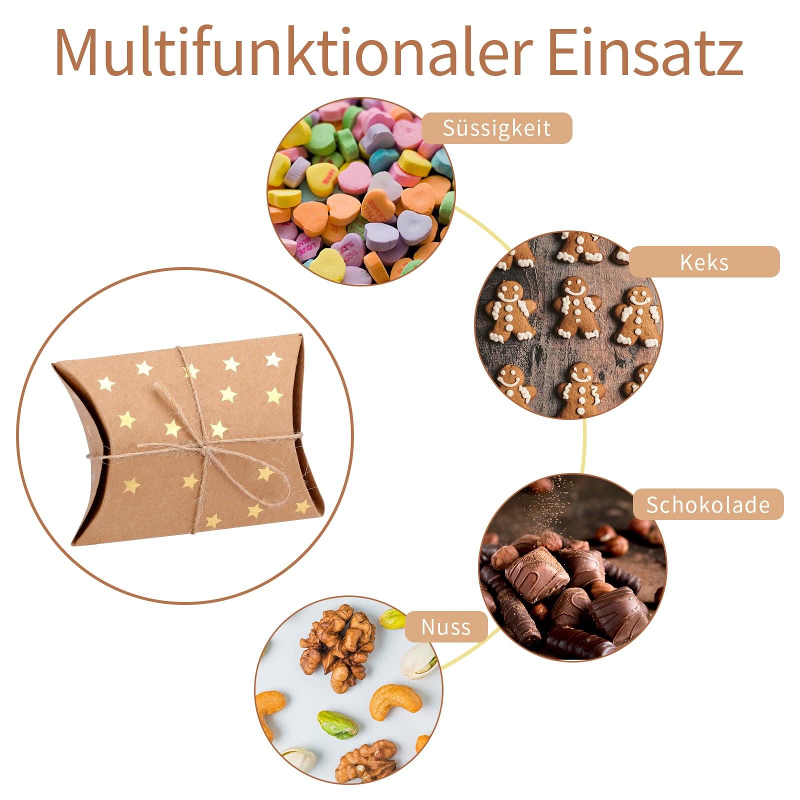 WANGDEFA 100 Pieces Small Gift Pillow Boxes Pillow Boxes for Gifts Kraft New Year Gift Box Christmas Pillow Boxes Pillow Gift Boxes with Jute String for Wedding New year Present and Birthday Party Favor