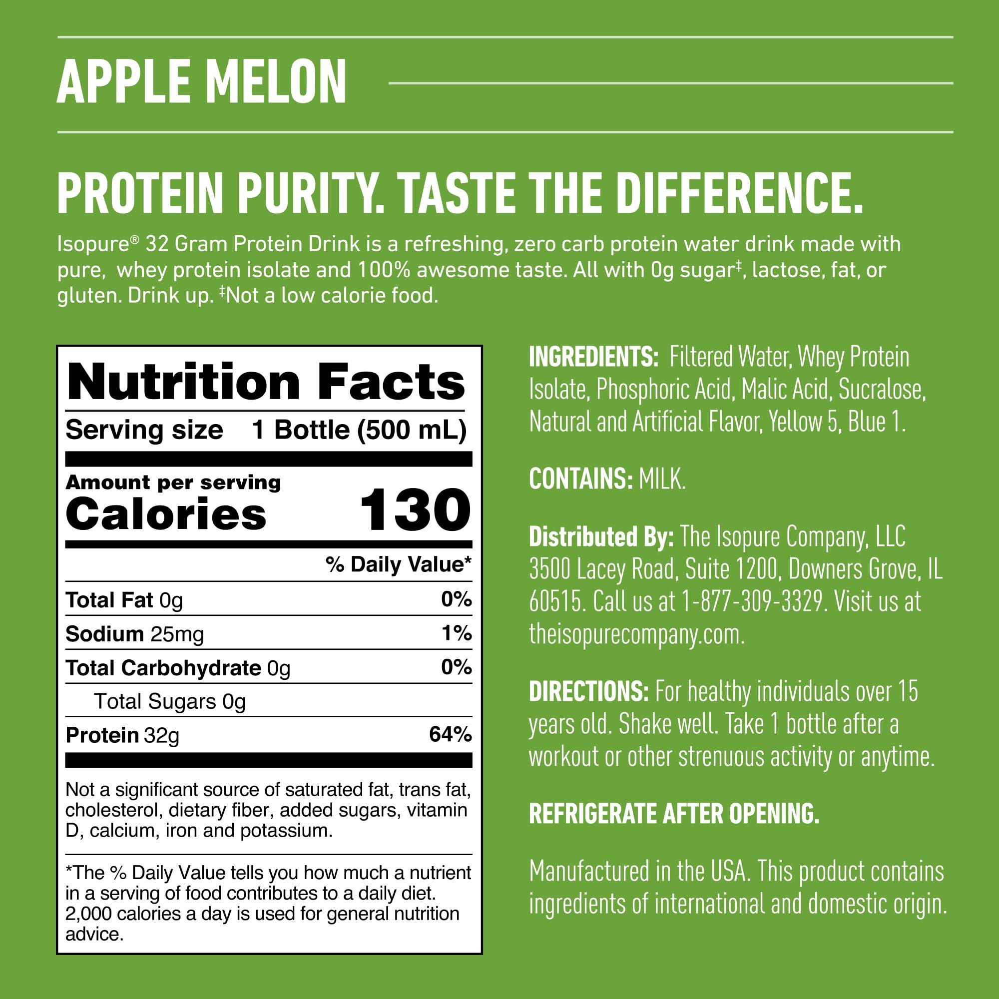 Isopure Isopure Zero Carb 32g Protein Ready-to-Drink, Whey Protein Isolate, Apple Melon, 16 Fl Oz (12 Bottles)