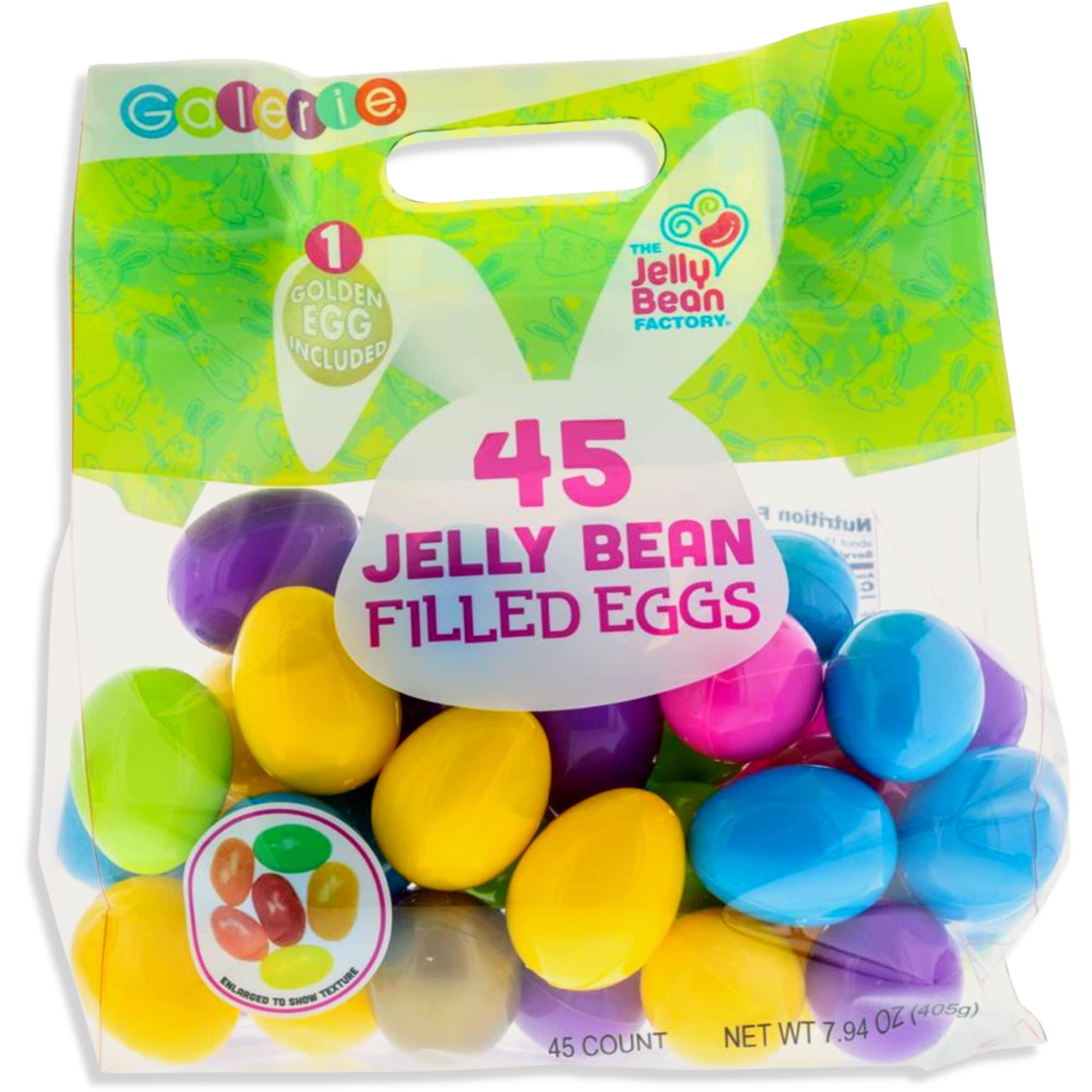 Galerie Bulk Plastic Candy Filled Easter Eggs with Jelly Beans and Stickers, Basket Stuffers, Assorted Bag of 45 (Bag of 45)