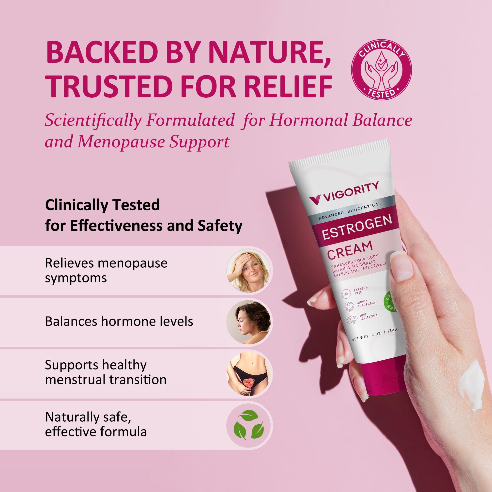 Vigority Estrogen Cream For Women, Natural Bioidentical, Hot Flashes Menopause Relief, Estrogen Cream With Wild Yam, Menstrual Cycle & Body Balance Support, Helps Reduce Hot Flashes, Paraben-Free, Vegan, 3-Month Supply(4 Oz)