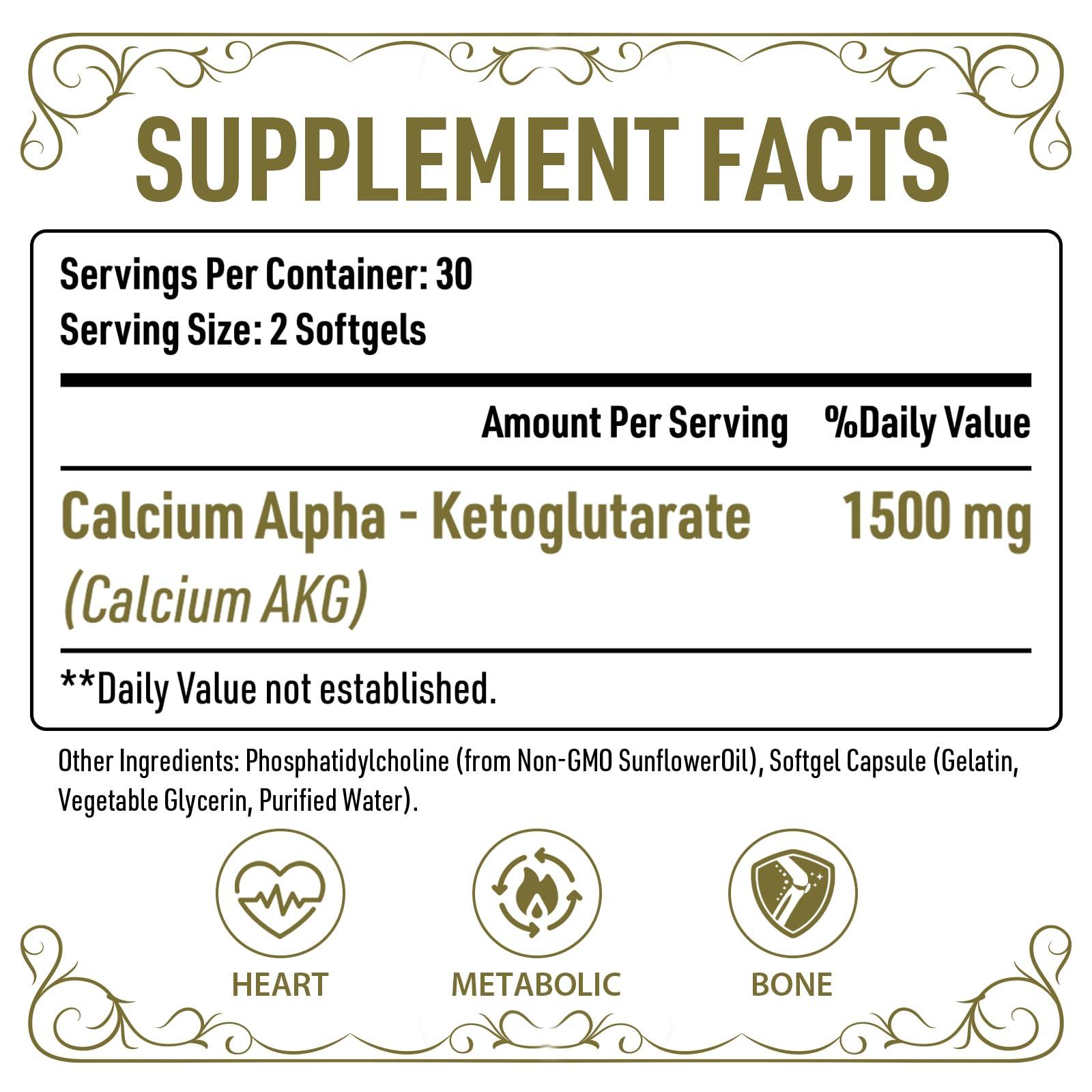 AJAXERRUE Liposomal Calcium AKG Supplement 1500 MG (Alpha-Ketoglutaric Acid), High Absorption, More Effective Than AAKG, Ca AKG for Longevity, Age Defense, Cellular Energy, Metabolic Function, 60 Softgels