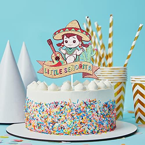LHCING Little Senorita Birthday Cake Topper - Girl Baby Shower - Gender Reveal Baby Senoria On Her Way - Glitter Sombrero Mexican Fiesta Party Decoration