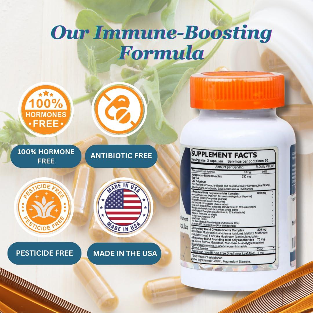 Dislafarm Transfer Factor Enhanced, 100 Natural Capsules, Immune Support - Transfer Factor Multi Immune from Cow Colostrum, Egg Yolk & Special Blend of Mushrooms