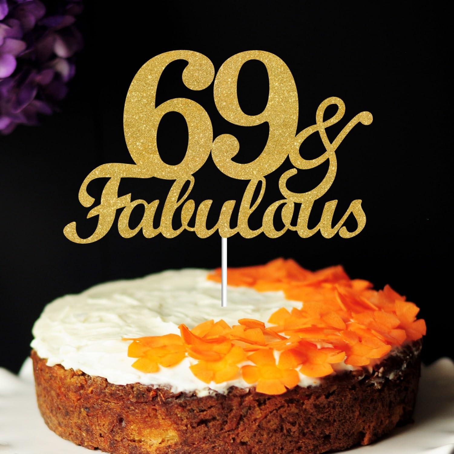 JUTTIRA 69 & Fabulous Cake Toppers Gold Glitter, Happy 69th Birthday Cake Topper Cheers to 69 Years Old Bday Decoration, Sixty-nine and Fabulous Cake Decorations for 69th Birthday Anniversary Party