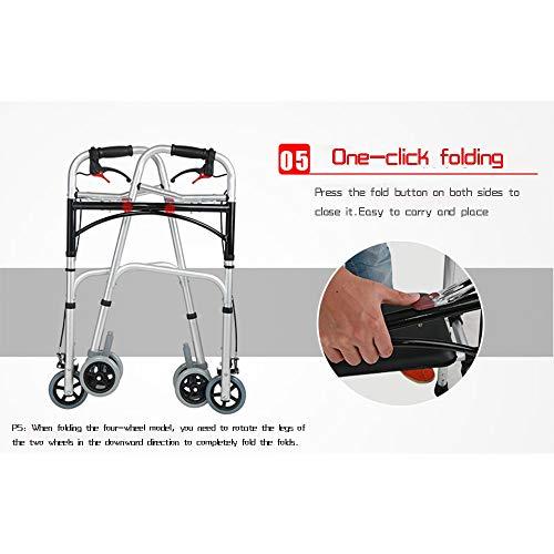 Bseack Bseack Rollator Walker Folding Travel Walker for Seniorswith Wheels Compact Walker Adjustable Hight with Handbrake Aluminum Walking Frame (Color : Standard)
