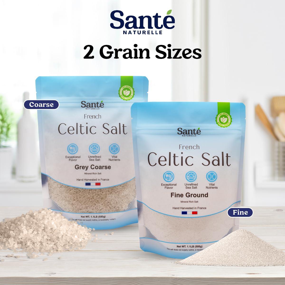 Sante Naturelle Sante Grey Coarse Sea Salt From the Celtic Sea - 1.1lb (18oz) Unrefined French Sea Salt Organic, Rich in 82+ Minerals Salt, 100% Natural & Hand Harvested
