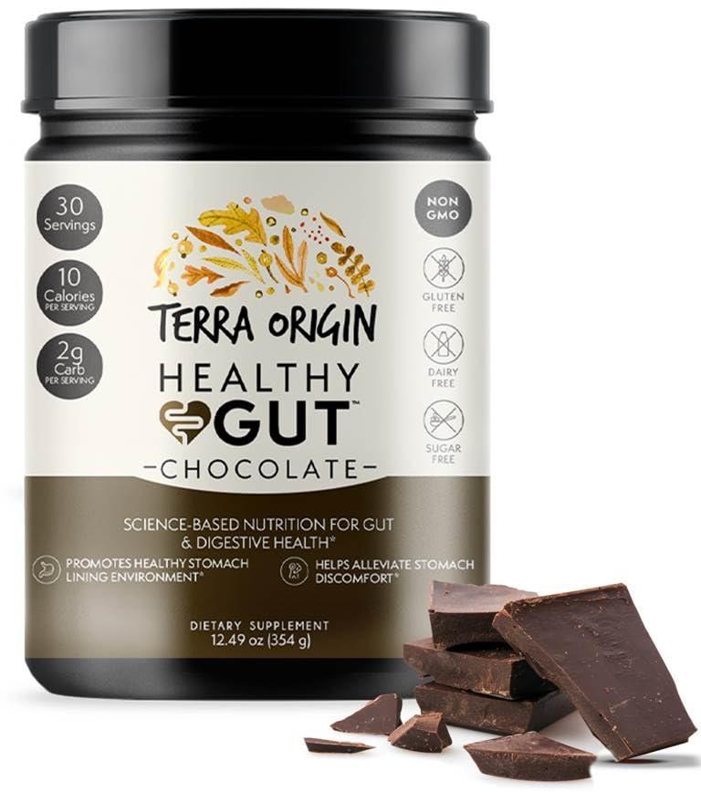 TERRA ORIGIN TERRA ORIGIN Healthy Gut Chocolate | 30-Servings with L-Glutamine, Zinc, Glucosamine, Slippery Elm Bark, Marshmallow Root and More!