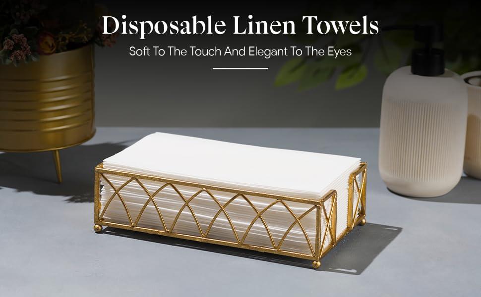 Nechtik 100 Disposable Linen Feel Guest Towels - Paper Hand Towels for Bathroom - Cloth Like White Paper Towel - Cocktail Hand Napkins - Highly Absorbent, Soft Fancy Guest Hand Towels 12\" X 17\" (Pack Of 100)