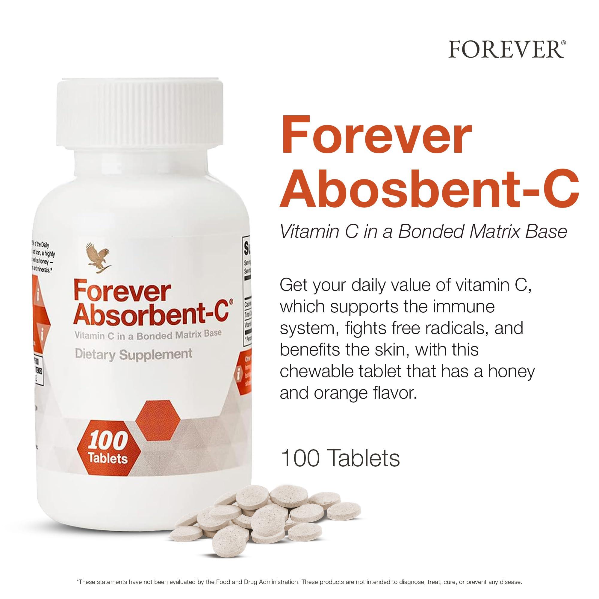Forever Living Products Forever Living - Absorbent-C - Orange and Honey Flavor with Oat Bran - Vitamin C Supplement for Immune Support and Skin Health - 100 Chewable Tablets