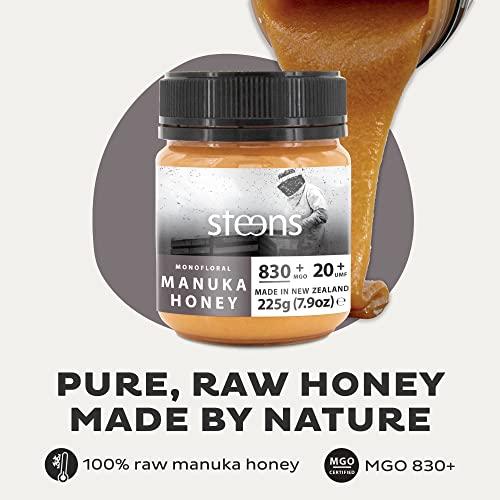 Steens Steens Manuka Honey - MGO 830+ - Pure & Raw 100% Certified UMF 20+ Manuka Honey - Bottled and Sealed in New Zealand - 4 x 7.9 oz