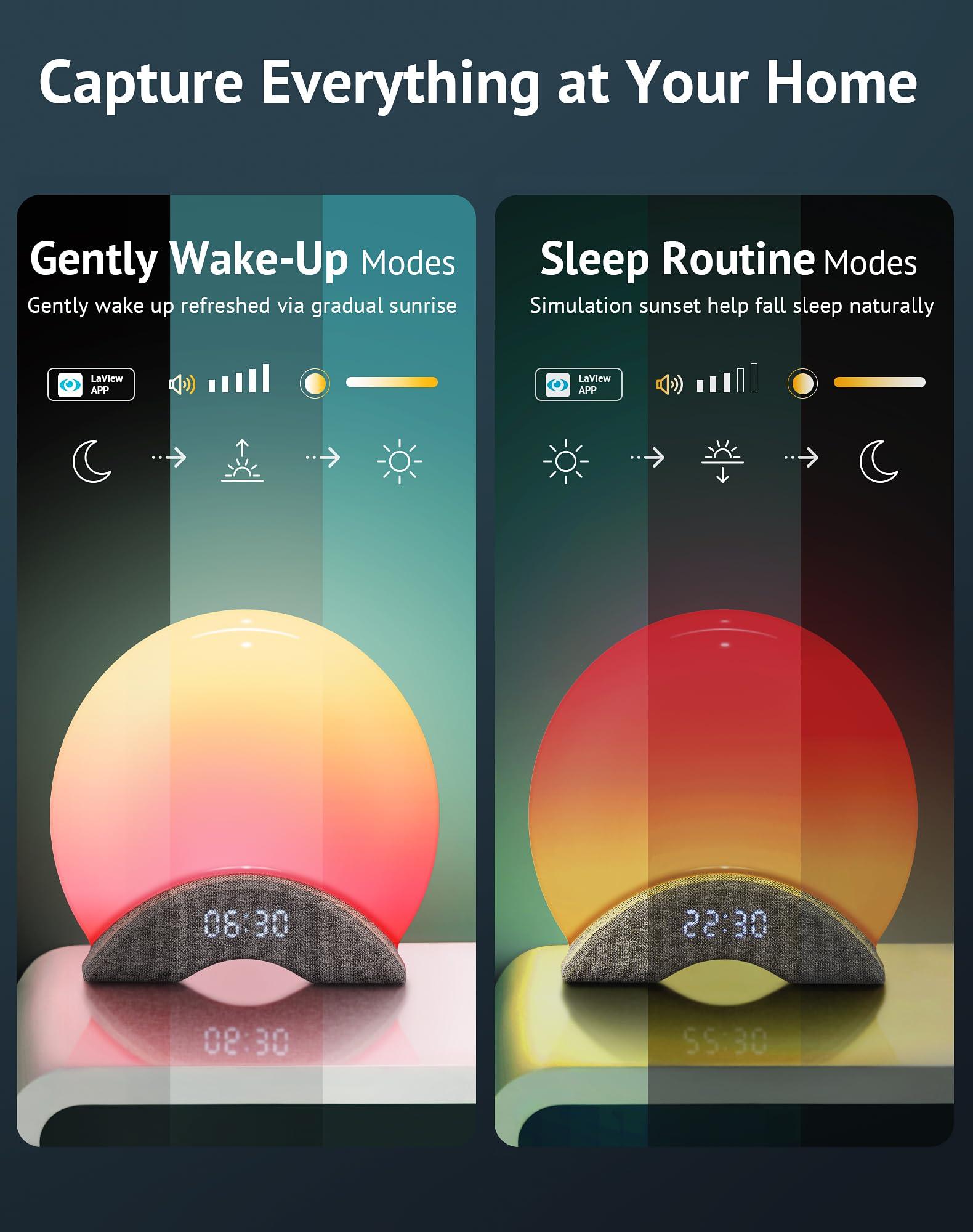 LaView LaView Smart White Noise Machine,App Control Sleep Sound Machine Night Light 25 Relaxing Sounds and 8 Rhythm Modes,Sunrise Wake Up Light,Smart Alarm Clock for Kid/Adult, Ideal for Gift