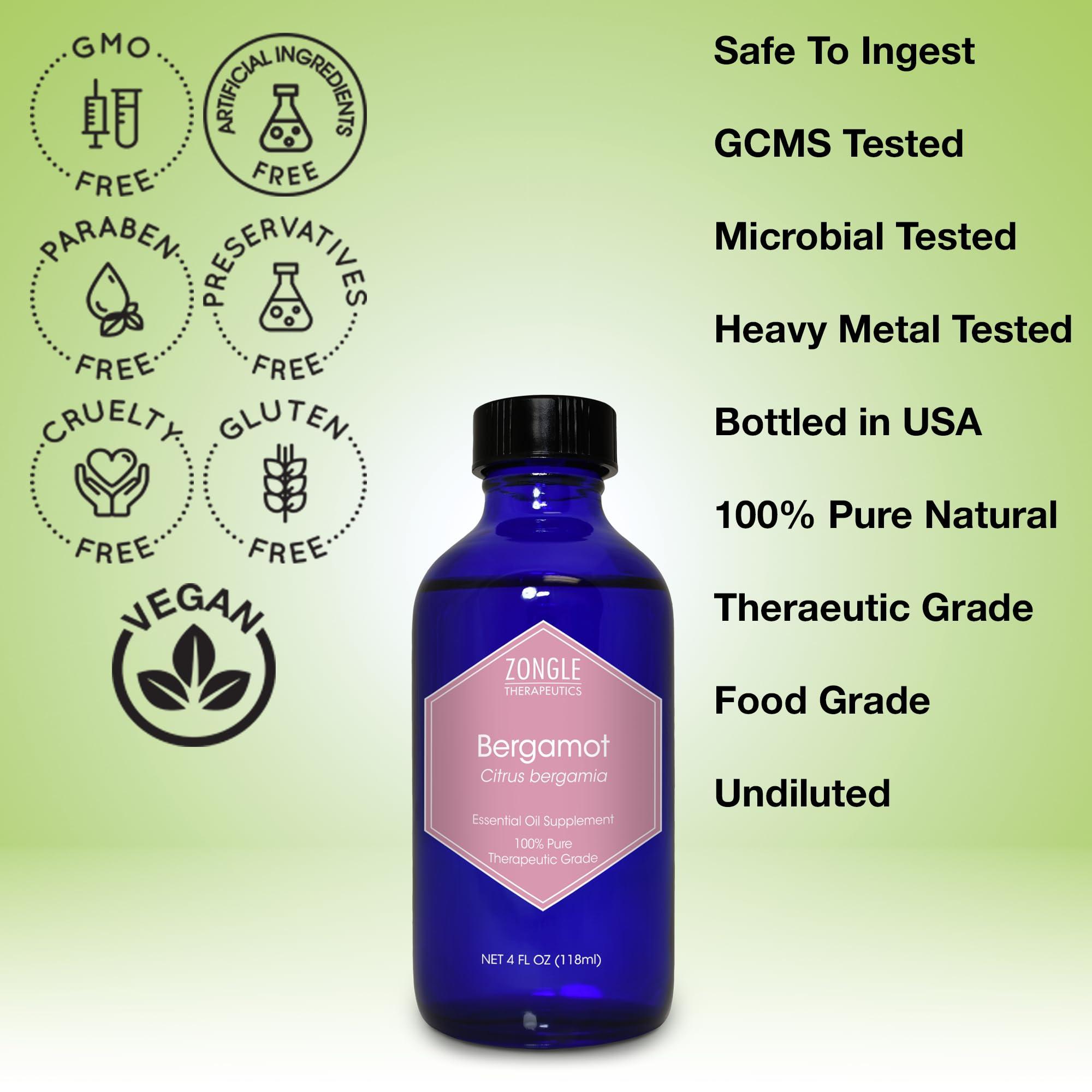 Zongle Therapeutics Bergamot Essential Oil, Food Grade, for Tea 100% Pure, Bergamot Oil, by Zongle Therapeutics, 4 OZ
