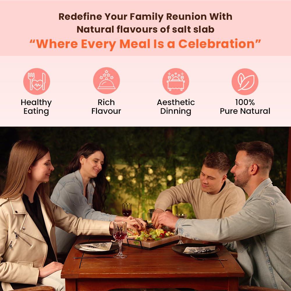 POHS POHS Himalayan Pink Rock Salt Block For Grilling, Searing, Cooking, BBQ, Hot and Cold Serving | Himalayan Salt Slab with Premium Quality Metal Holder (M.S Holder 12 x 8 x 1.5 Inches)