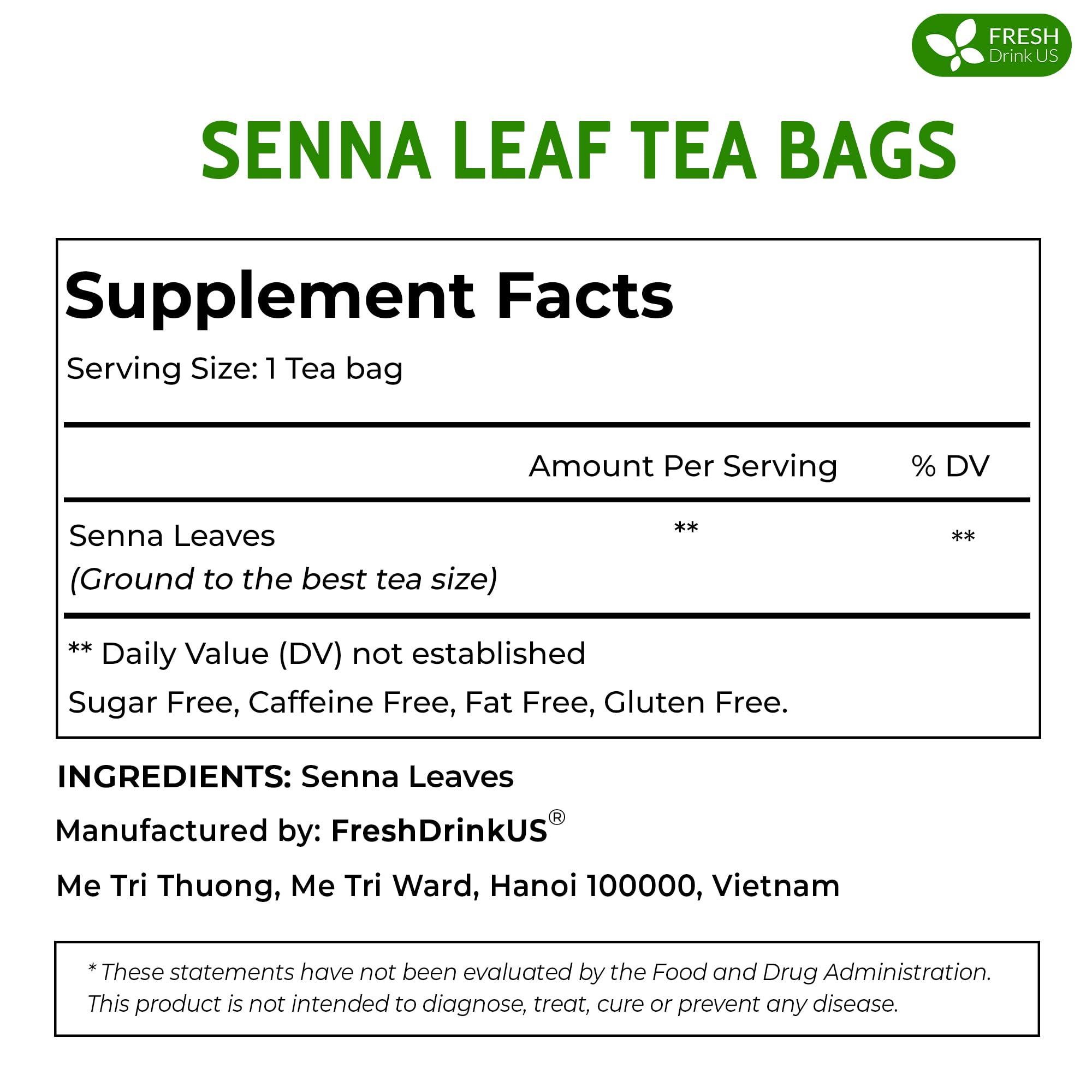 FRESHDRINKUS FreshDrinkUS, Premium 55 Senna Leaf Tea Bags, 100% Natural & Pure from Senna Leaves. Loose Leaf Senna Herbal Tea, Made with Natural Material Tea Bags, Senna Leaf Tea. No Sugar, No Caffeine, No Gluten, Vegan.