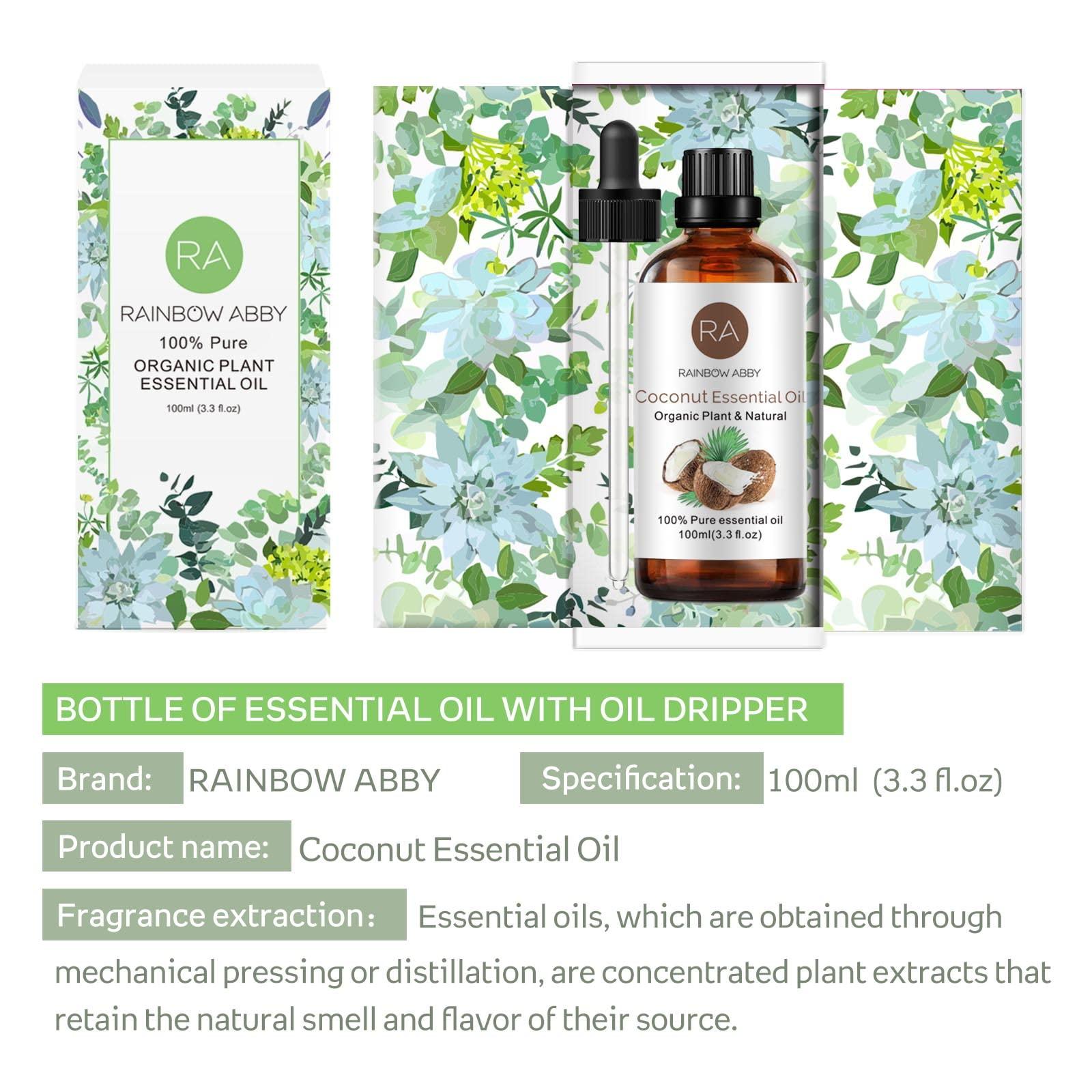 RAINBOW ABBY Coconut Essential Oil (100ML), 100% Pure Natural Organic Coconut Oil for Diffuser, Massage, Skin Care, Yoga