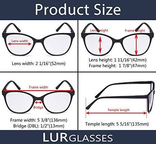 LUR READING GLASSES 4 pack Oversized Cat Eye Design Large Eyeglasses for Women Reading (Grey, 2.75)