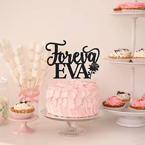Talorine Talorine Foreva Eva Cake Topper, Wedding Rehearsal Cake Topper Supplies, Engagement, Bridal Shower, Bachelorette Party Cake Decoration Supplies (Black Glitter)