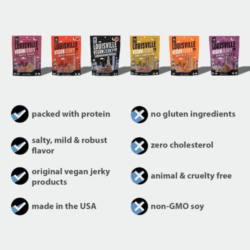 Louisville Vegan Jerky Louisville Vegan Jerky - Smoked Black Pepper, Vegetarian & Vegan-Friendly Jerky, 21 Grams of Non-GMO Soy Protein, 240 Calories Per Bag, Gluten-Free Ingredients (3 oz, 5-Pack)