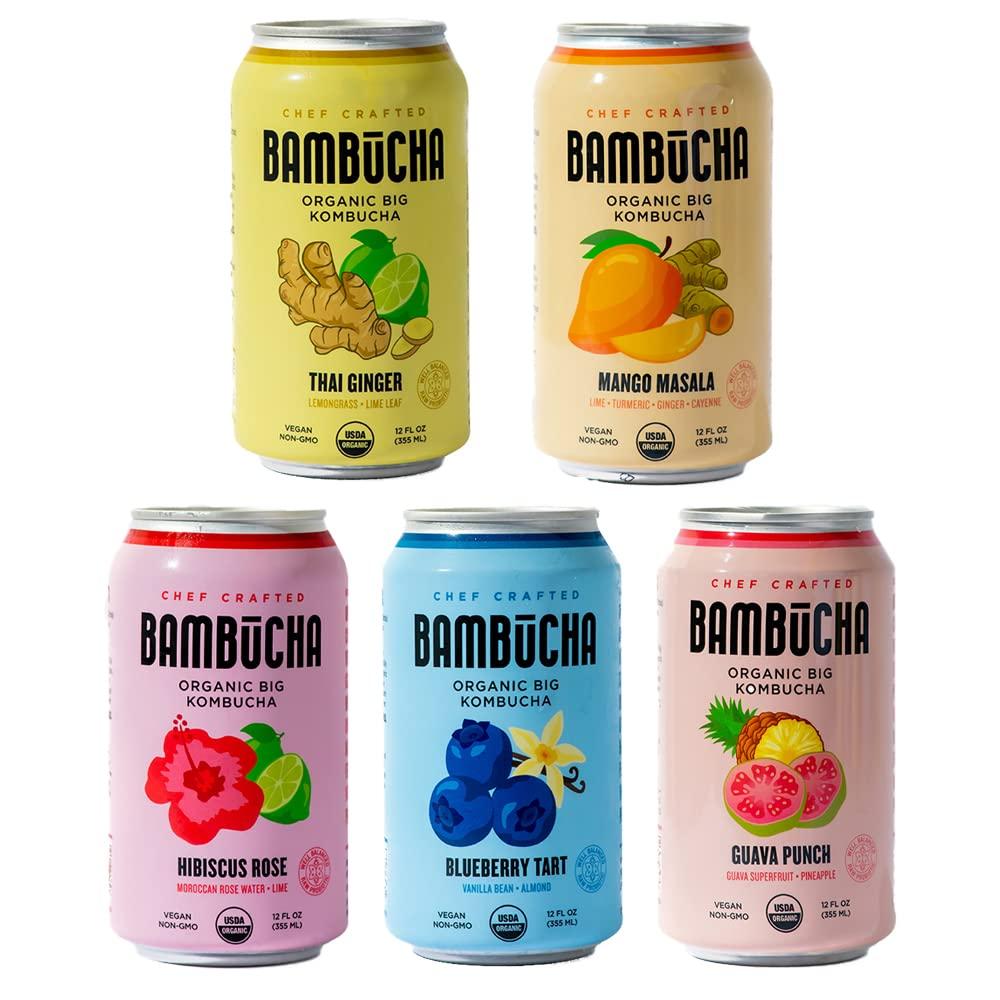 Bambucha Kombucha Bambucha Kombucha Variety 12 Pack Case | Chef Crafted Flavors, 100% Raw Kombucha Live Cultured Tea Drink | Organic, Vegan, Gluten Free, Non GMO, Probiotic (12 Fl Oz Cans)
