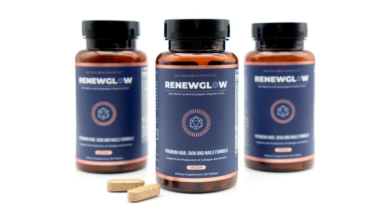 Skin Research Institute Skin Research Institute Renewglow Biotin Supplement - Vegan Friendly - Healthy Skin, Nail, and Hair 3 Pack