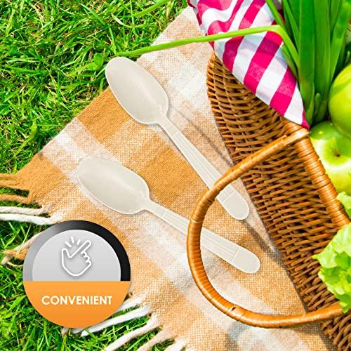 PAMI PAMI Heavy Weight Disposable Plastic Teaspoons [1000-Pack] - Bulk White Plastic Silverware For Parties, Weddings, Catering Food Stands, Takeaway Orders & More- Heavy-Duty Single-Use Partyware Spoons
