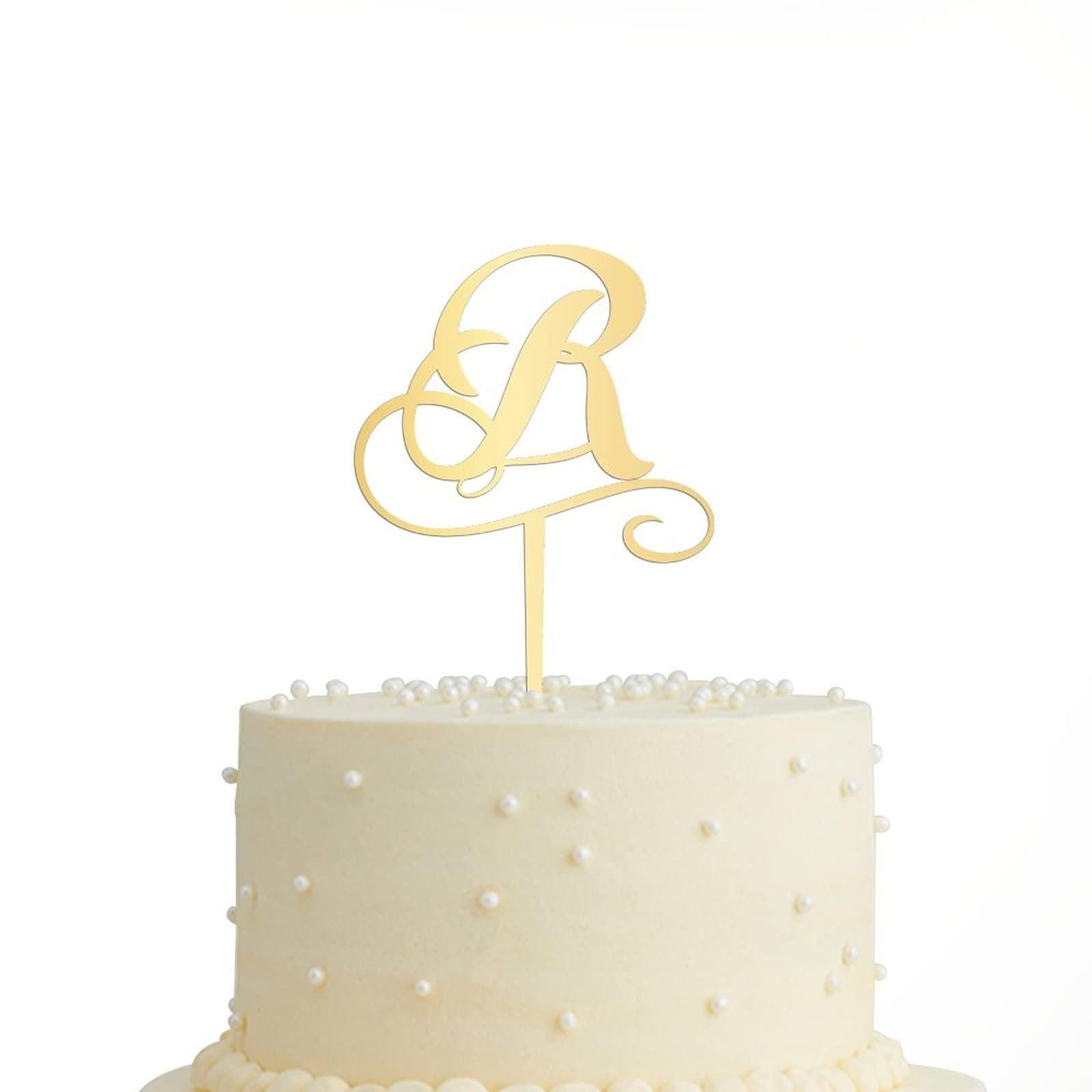 Vinisong Vinisong Personalized Initials R Cake Topper Monogram Cake Topper Rustic Wedding Cake Topper Letter R Cake Topper Acrylic Gold Cake Decoration Birthday Party Decor Supplies