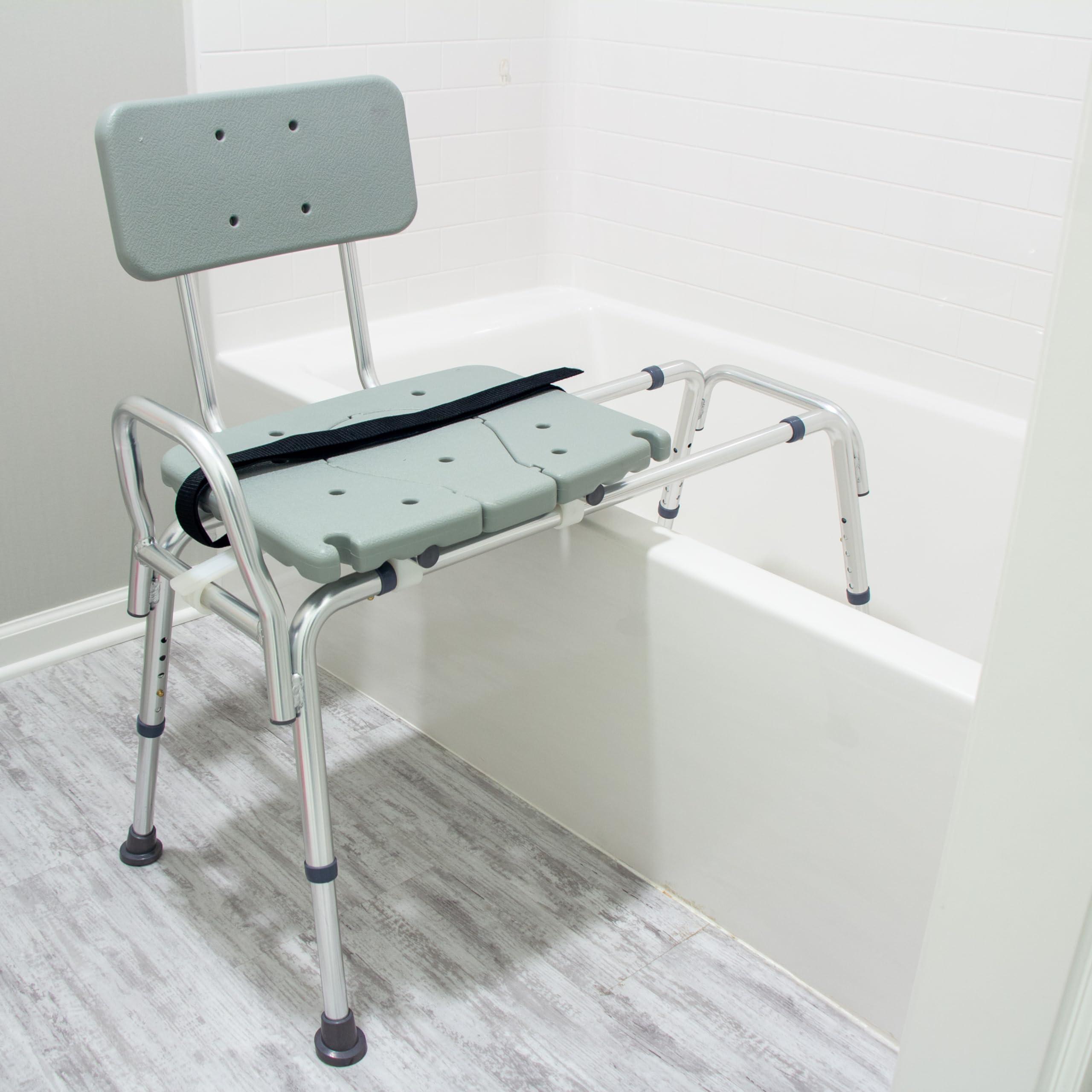 DMI DMI Tub Transfer Bench and Shower Chair with Non Slip Aluminum Body, FSA Eligible, Adjustable Seat Height and Cut Out Access, Holds Weight up to 400 Lbs, Bath and Shower Safety, Transfer Bench