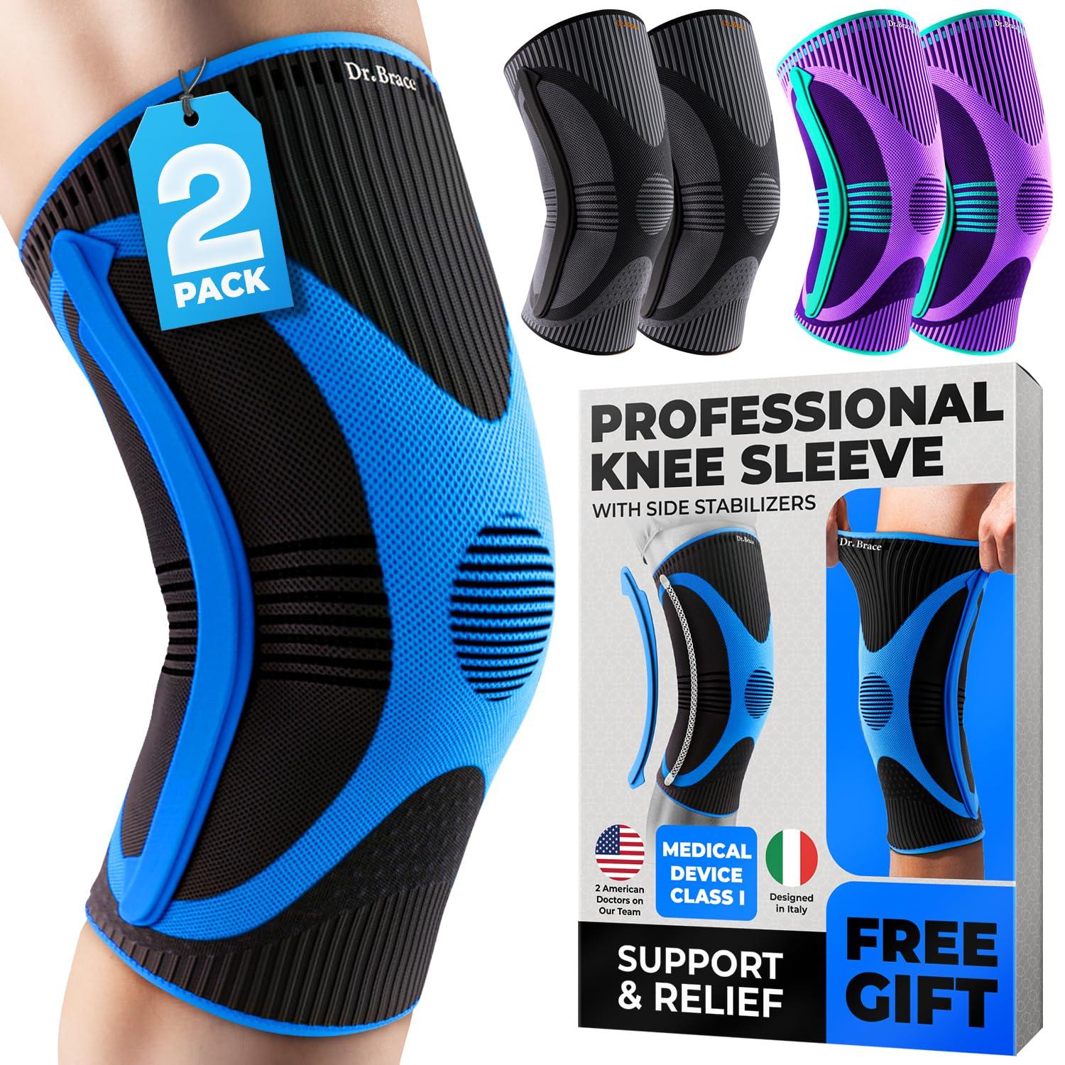 DR. BRACE DR. BRACE ELITE Knee Brace with Size Stabilizer (2 Pack) Knee Brace for Women & Men, Workout, Sports, Daily Knee Compression Sleeve for Maximum Knee Pain Support & Fast Recovery (Neptune, Large)