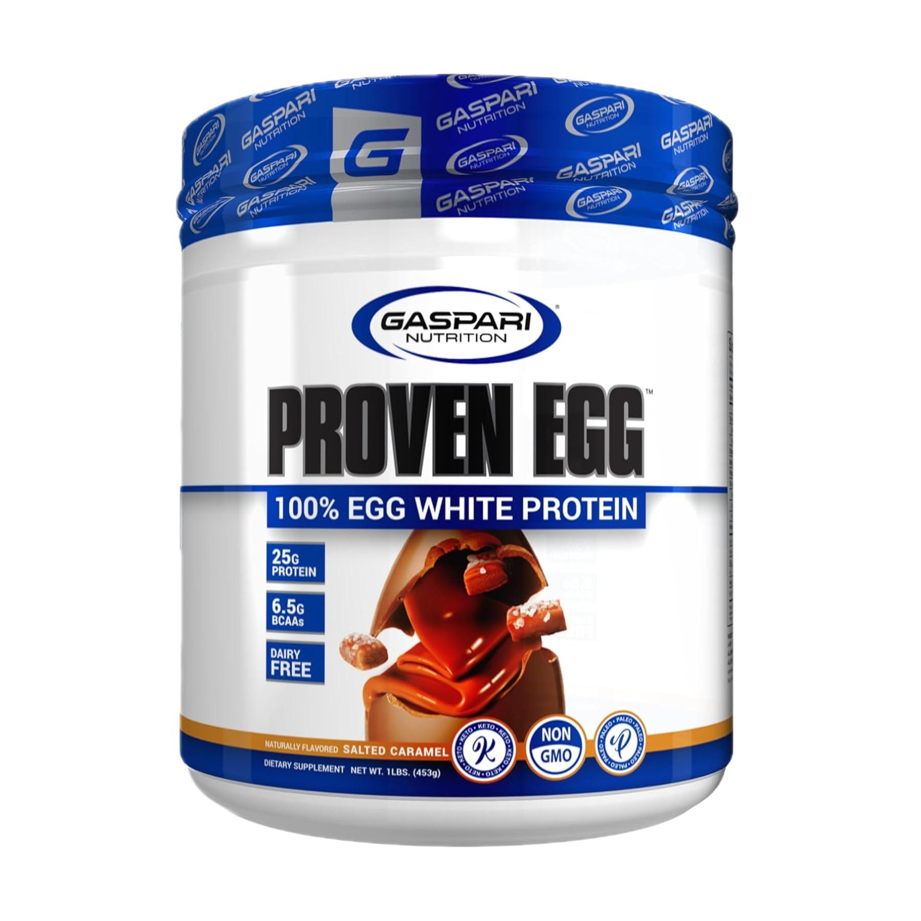 Gaspari Nutrition Gaspari Nutrition Proven Egg, 100% Egg White Protein, 25g Protein, Keto Friendly, Dairy Free, Lactose Free, Soy Free (1lb, Salted Caramel)