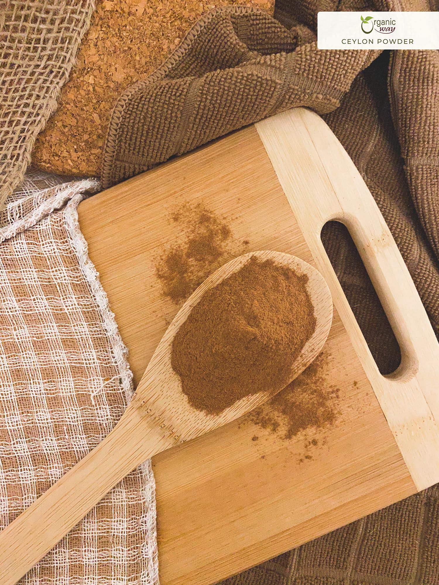 Organic Way Organic Way True Ceylon Cinnamon Powder - Kosher & USDA Certified | Raw, Vegan, Non-GMO & Gluten Free | Freshly Grounded Premium Cinnamon | Resealable Bag | 100% Raw from Sri Lanka (1/2LBS / 8Oz)