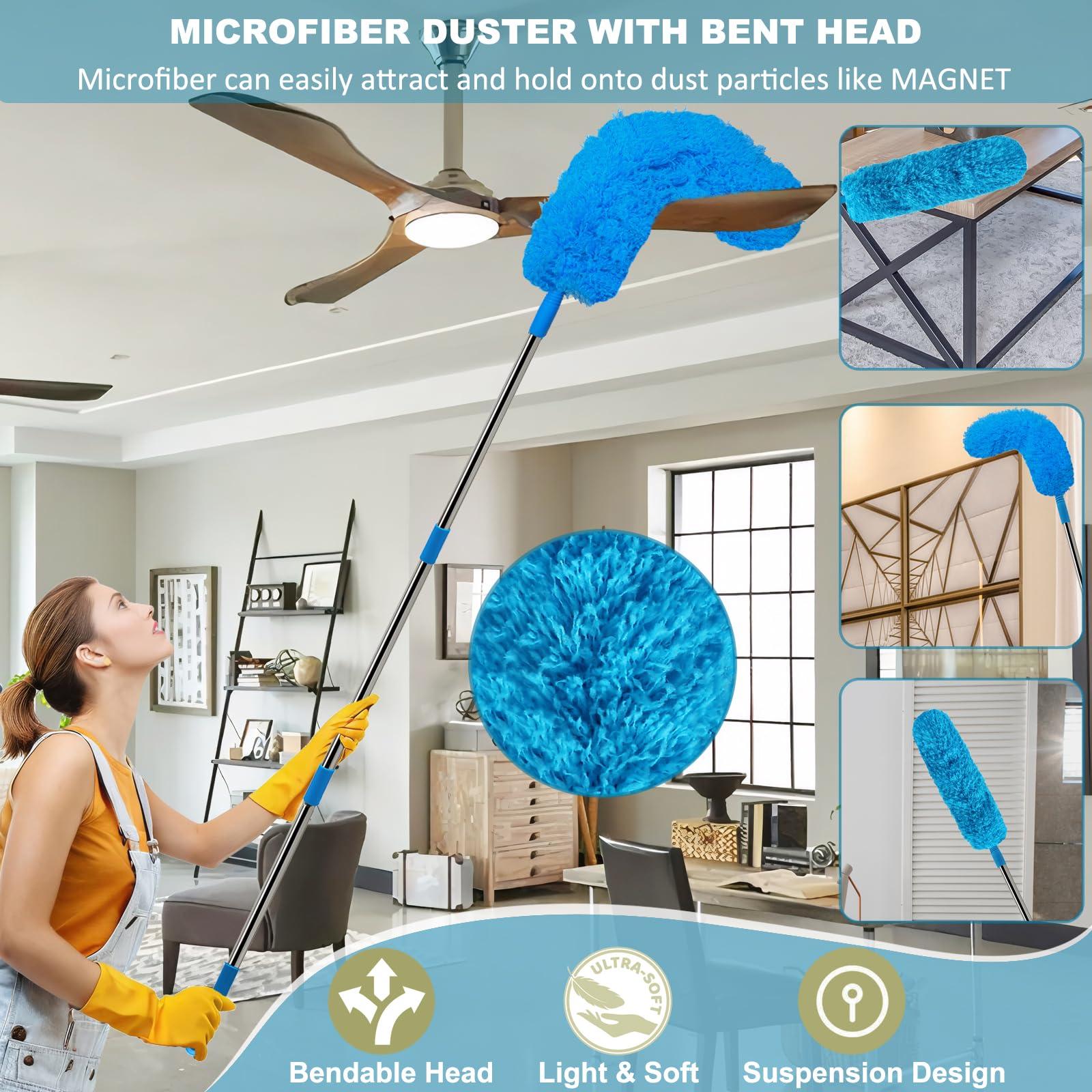 M-jump 20+ Ft High Reach Ceiling Fan Duster & Cobweb & Corner Brush Duster with 3-13 ft Extension Pole, Microfiber Feather Duster with Washable Head for Ceiling Fan, Furniture, Home Cleaning