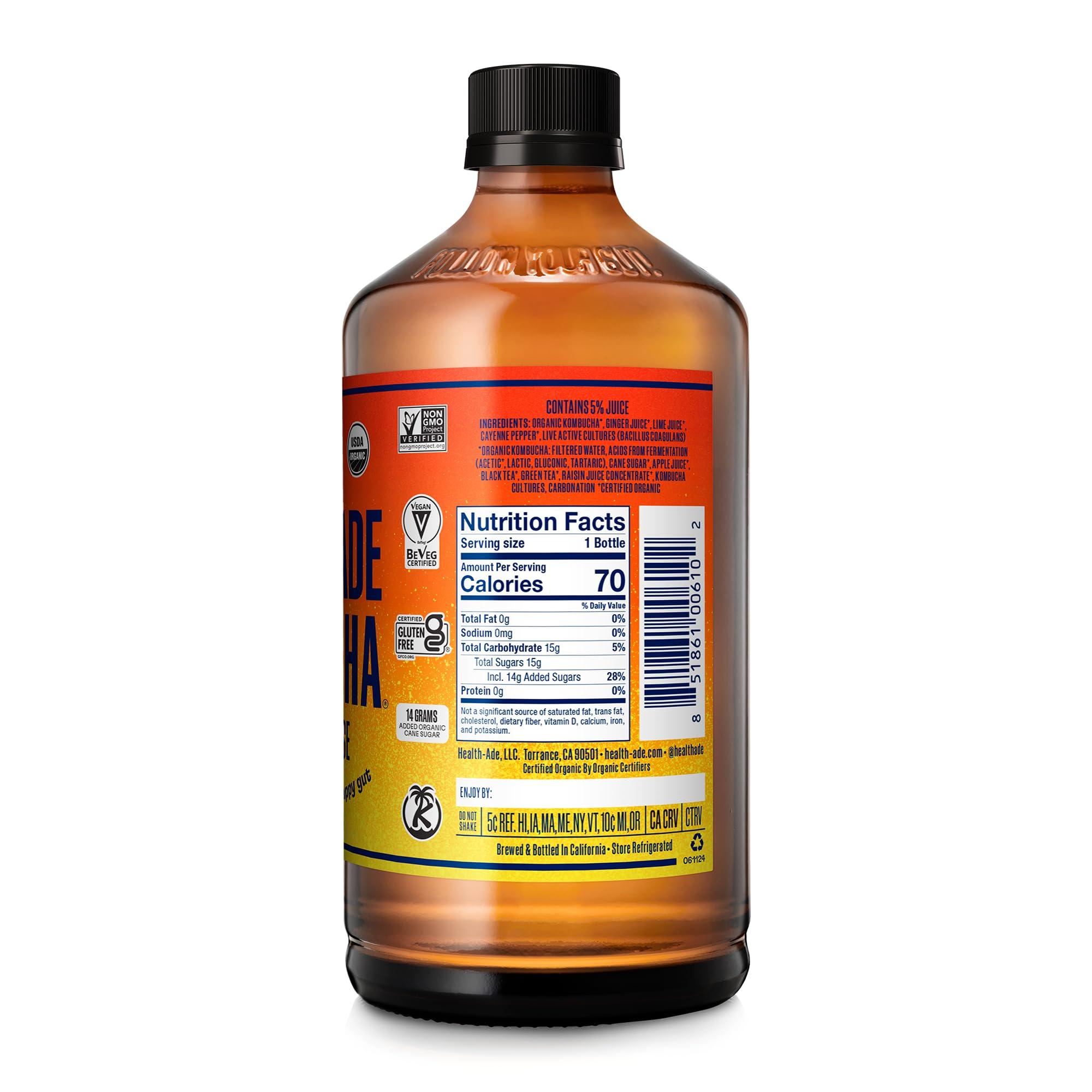 Health-Ade Health-Ade Kombucha Tea Organic Drink, Fermented Tea with Living Probiotics, Detoxifying Acids, Supports Gut Health, Non-GMO, Vegan, Gluten Free, 12 Pack (16 Fl Oz Bottles), Cayenne Cleanse