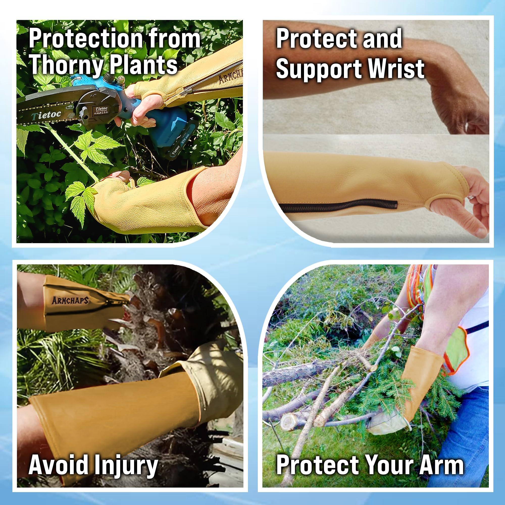 Arm Chaps Arm Chaps Leather Protective Sleeves Arm Guard - Prevent Cuts, Scratches & Bruises - Genuine Cowhide - Ideal for Gardening & Construction - Left & Right Form-Fitting. Brown (1 Pair/Small).