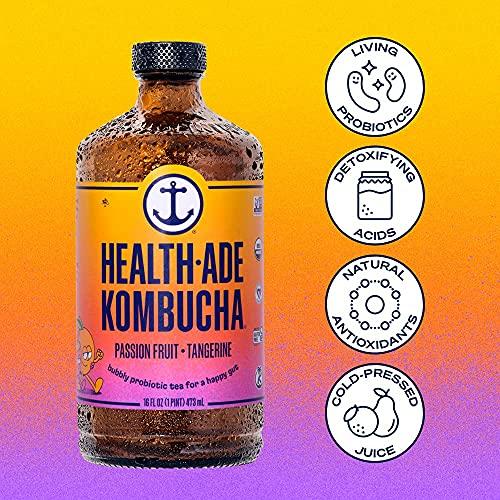 Health-Ade Health-Ade Kombucha Tea Organic Drink, Fermented Tea with Living Probiotics, Detoxifying Acids, Supports Gut Health, Non-GMO, Vegan, Gluten Free, 12 Pack (16 Fl Oz Bottles), Passion Fruit Tangerine