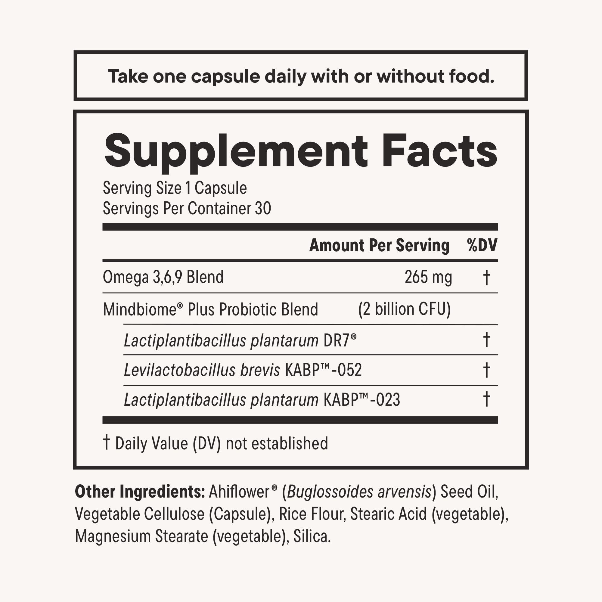 Nouri Daily Nouri Stress Support Probiotic | Cortisol Management & Daily Stress Relief with Prebiotics, Probiotics & Plant-Based Omega Oil | PreForPro Bacteriophage | 30-Day Supply