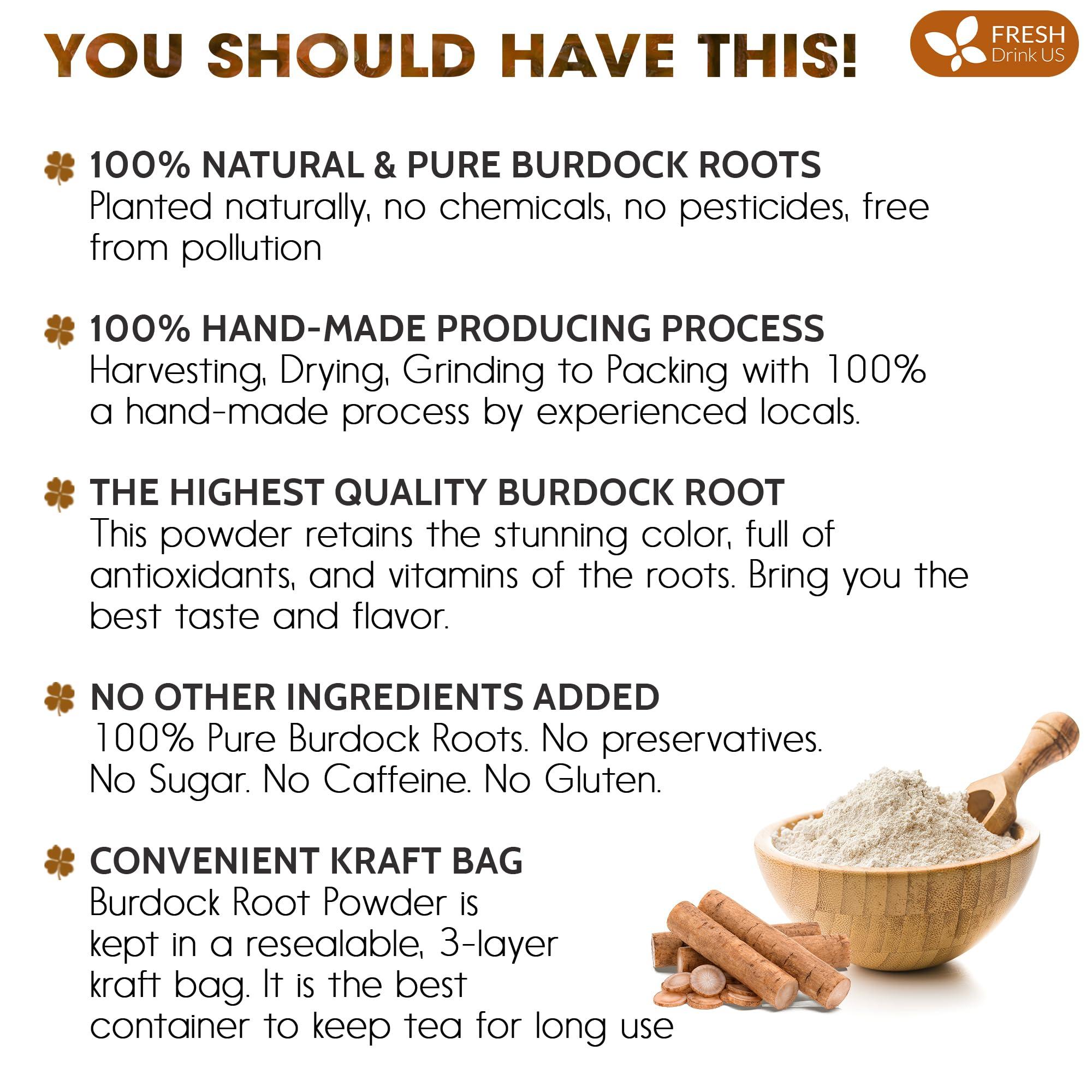 FRESHDRINKUS FRESHDRINKUS, Premium 10oz Burdock Root Powder, 100% Natural & Pure from Burdock Root, Burdock Root Herbal Tea, No Additives, No Caffeine, Vegan