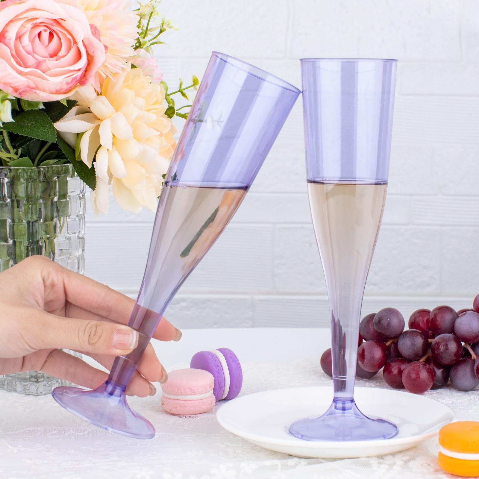 WDF WDF 36 Pack Clear Purple Plastic Champagne Flutes - 7OZ Purple Champagne Flutes Plastic, Champagne Glasses Disposable for Party & Wedding