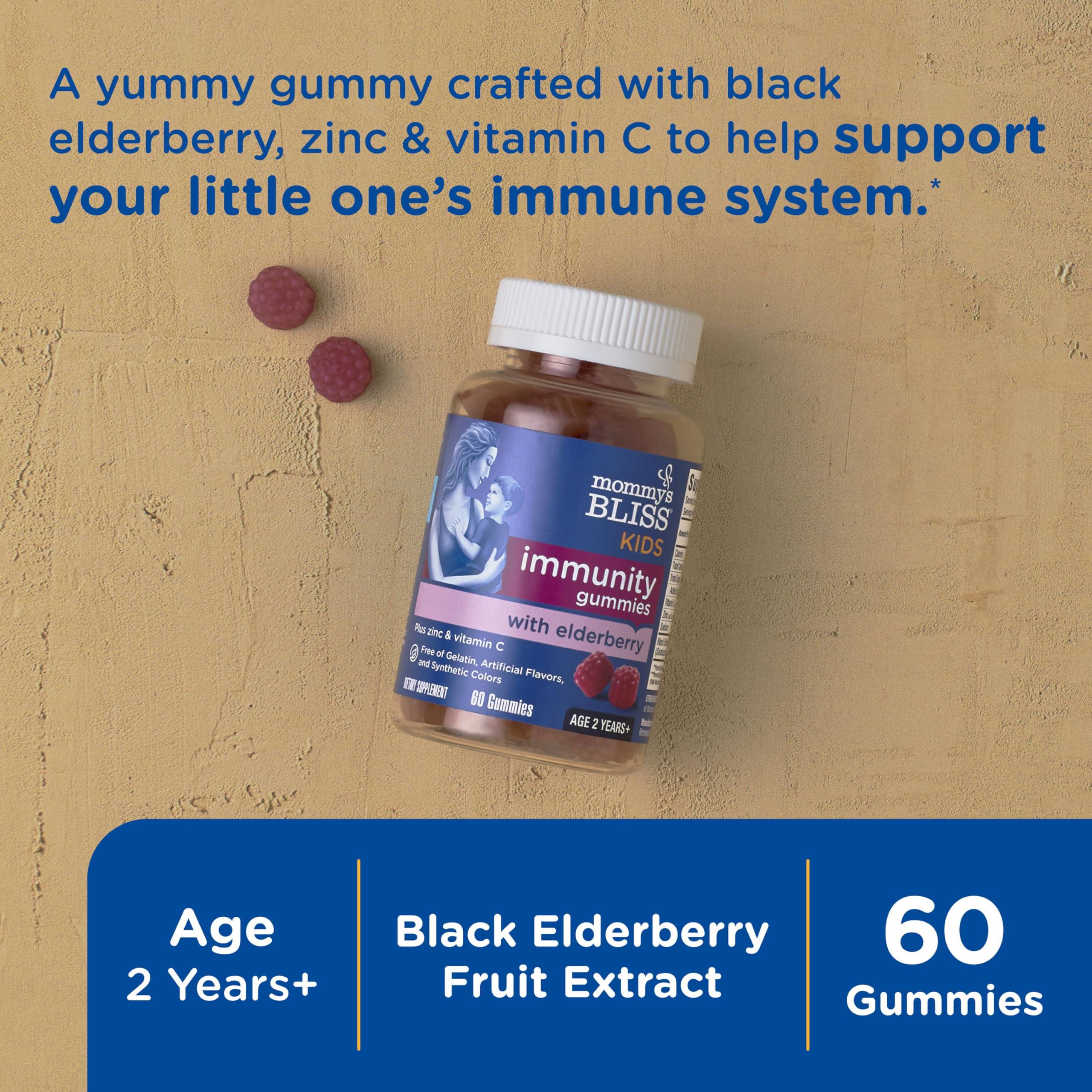 Mommy's Bliss Mommy\'s Bliss Kids Elderberry Gummies, Supports Immunity with Black Elderberry, Zinc & Vitamin C, Gluten Free & Vegan, Age 2 Years+ (60 Count)