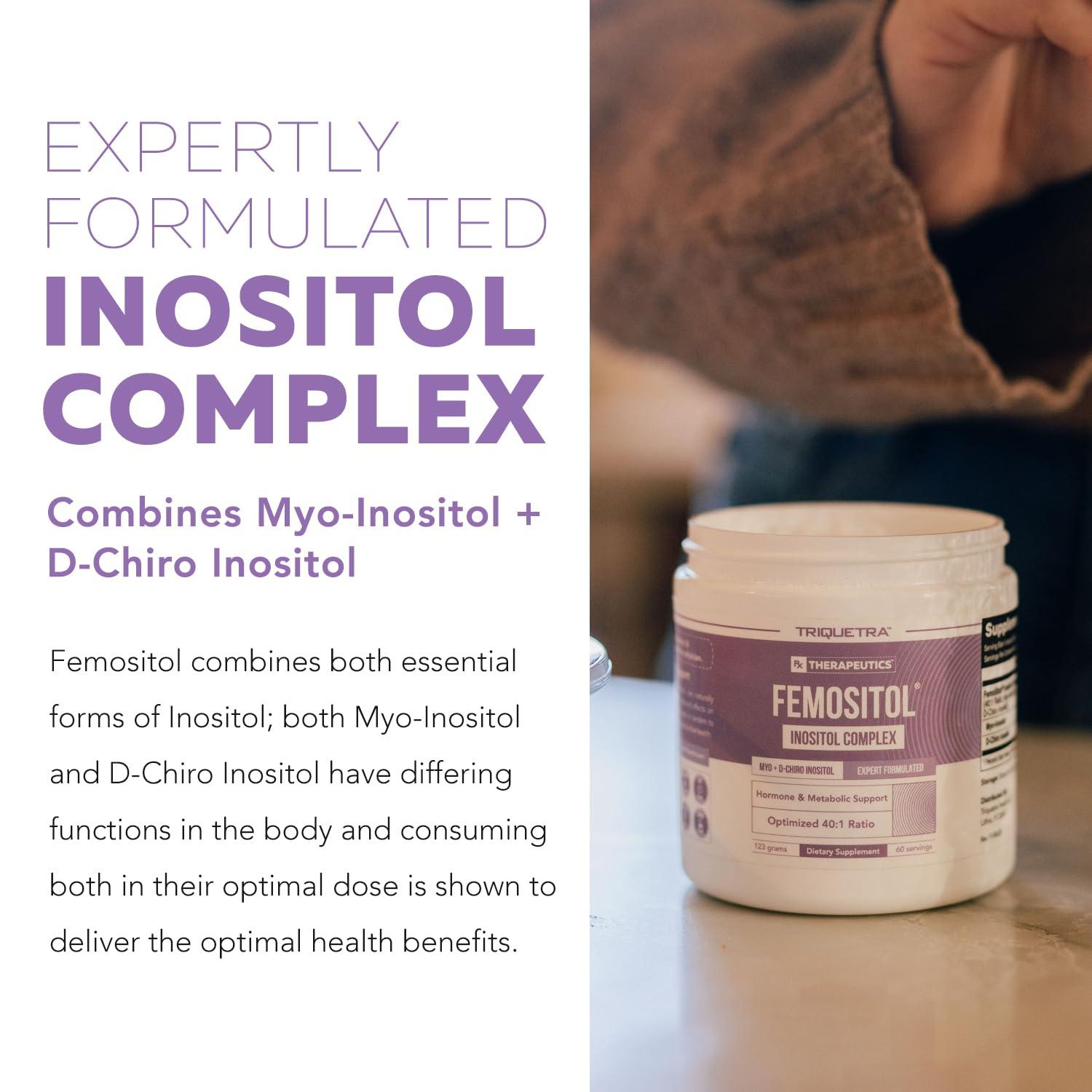 Triquetra Health FemoSitol Inositol Powder | Myo-Inositol & D-Chiro Inositol Complex - Clinically Proven 40:1 Ratio (Vitamin B8) | PCOS, Hormonal Balance & Healthy Ovarian Function Support (123 gram 60 Servings)