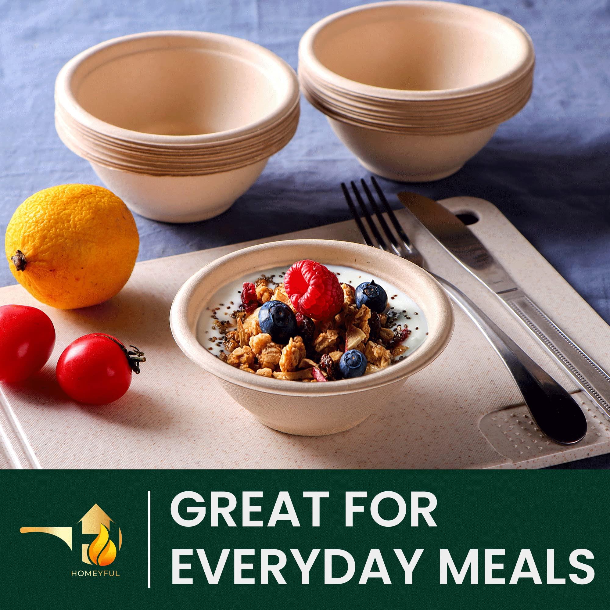 Homeyful Homeyful Disposable Paper Bowls - 100pack 8oz Compostable Paper Bowls- For Condiments, Ice Cream, Chili, Dessert and Chip Dips- Made of Natural Sugarcane Bagasse