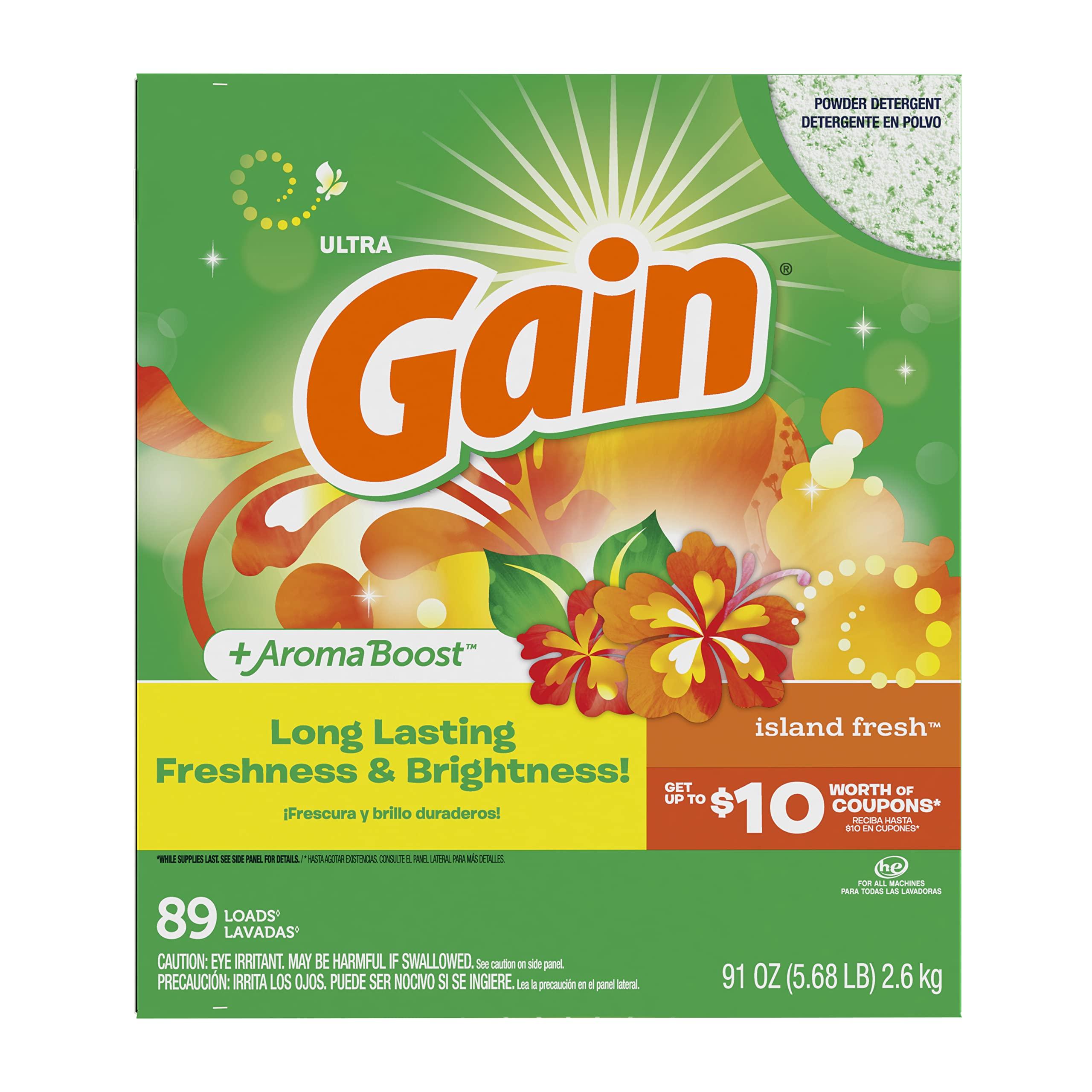 Gain Gain Powder Laundry Detergent for Regular and HE Washers, Island Fresh Scent, 91 ounces (Packaging May Vary)