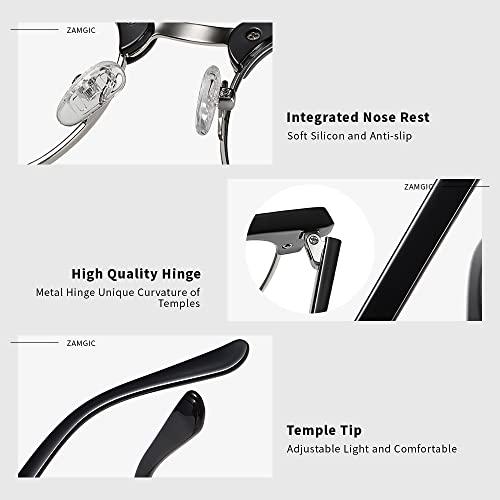 ZAMGIC ZAMGIC Photochromic Sunglasses Blue Light Blocking Glasses for Men and Women Day Night Multi-use Eyeglasses (Shiny Black)