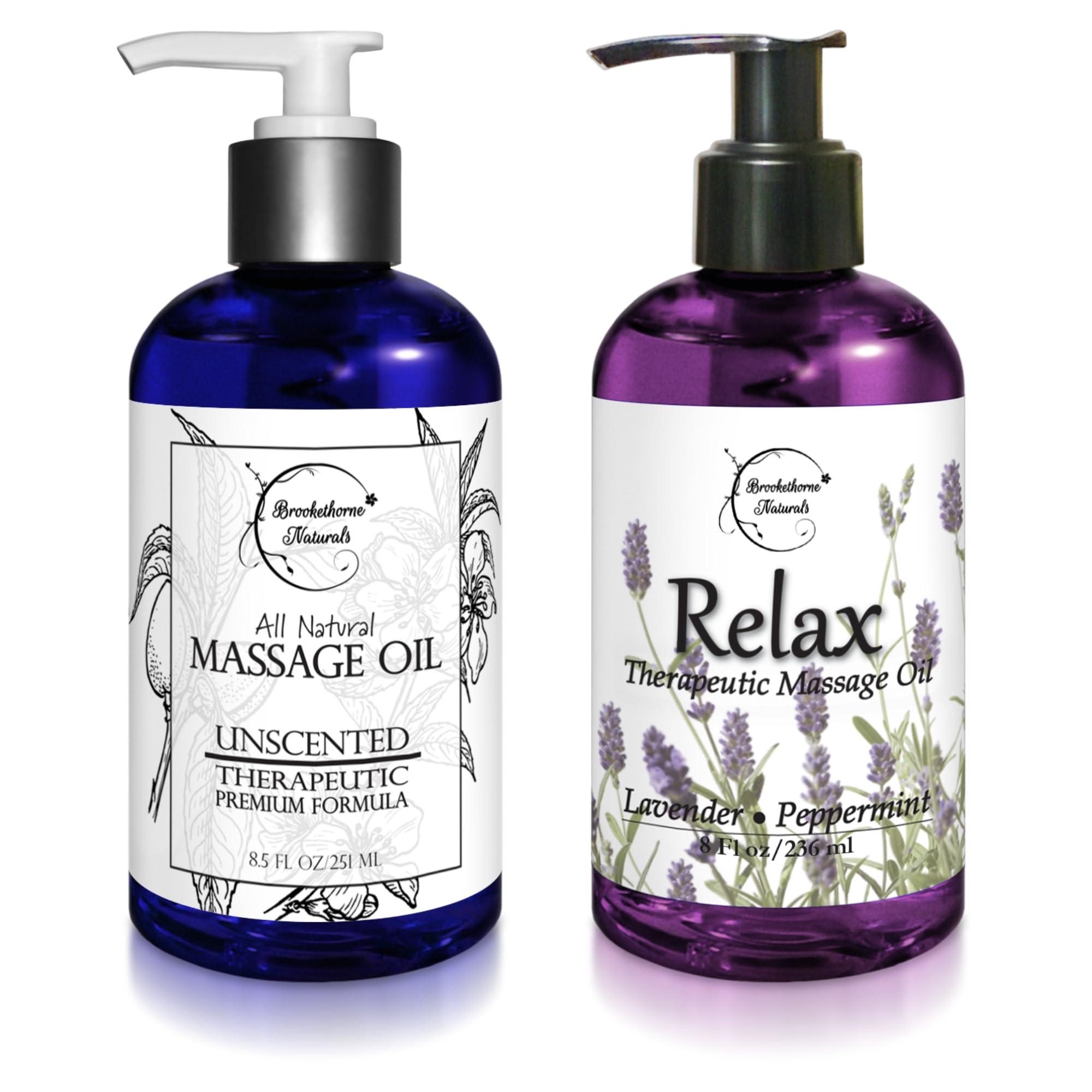 Brookethorne Naturals Massage Oil for Massage Therapy | Massage Kit with Unscented Massage Oil & Lavender Oil for Full Body Massage