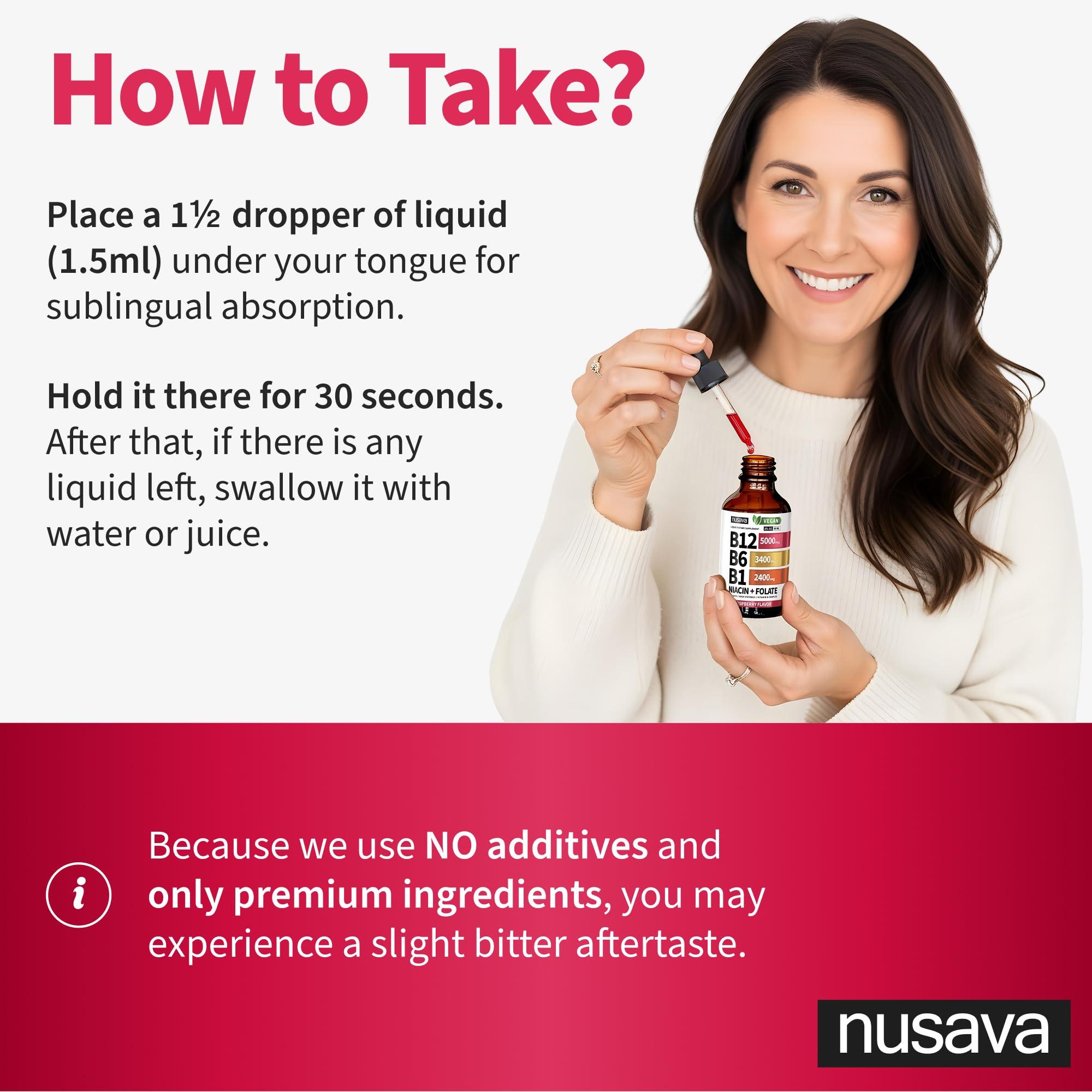 NUSAVA NUSAVA (2 Pack) Vitamin B12 and B6 Liquid Drops, Sublingual Vitamin B Complex B12 Methylcobalamin for Energy, Brain, Heart Support with 27,200 mcg, 80 Servings