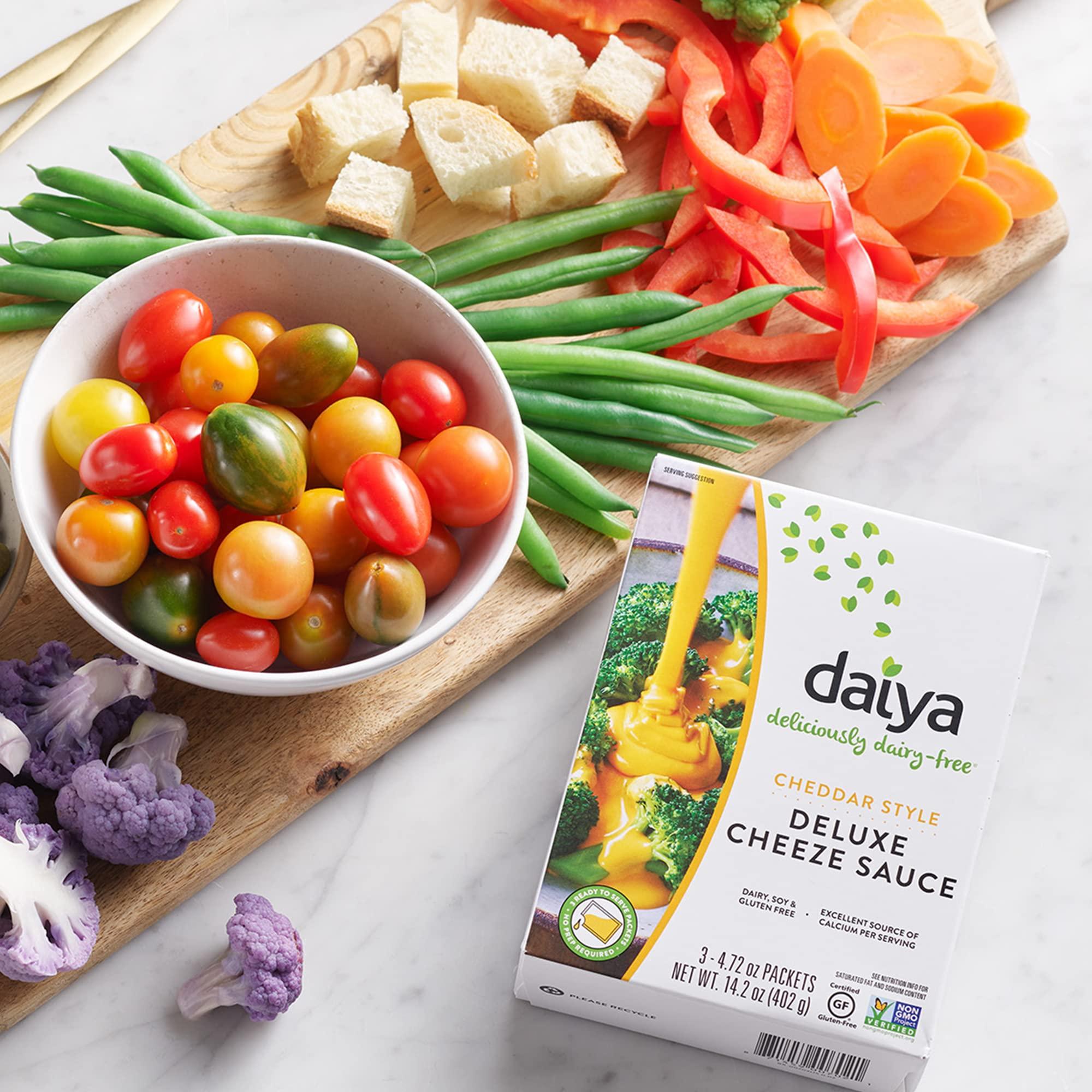 Daiya Daiya Cheddar Style Cheeze Sauce , Plant-Based Macaroni & Cheese Sauce , Vegan, Dairy Free, Gluten Free, Soy Free, Rich Cheesy Flavor, Box Contains 3 Packets (2 Servings Each), 14.2 Ounce (Pack of 1)