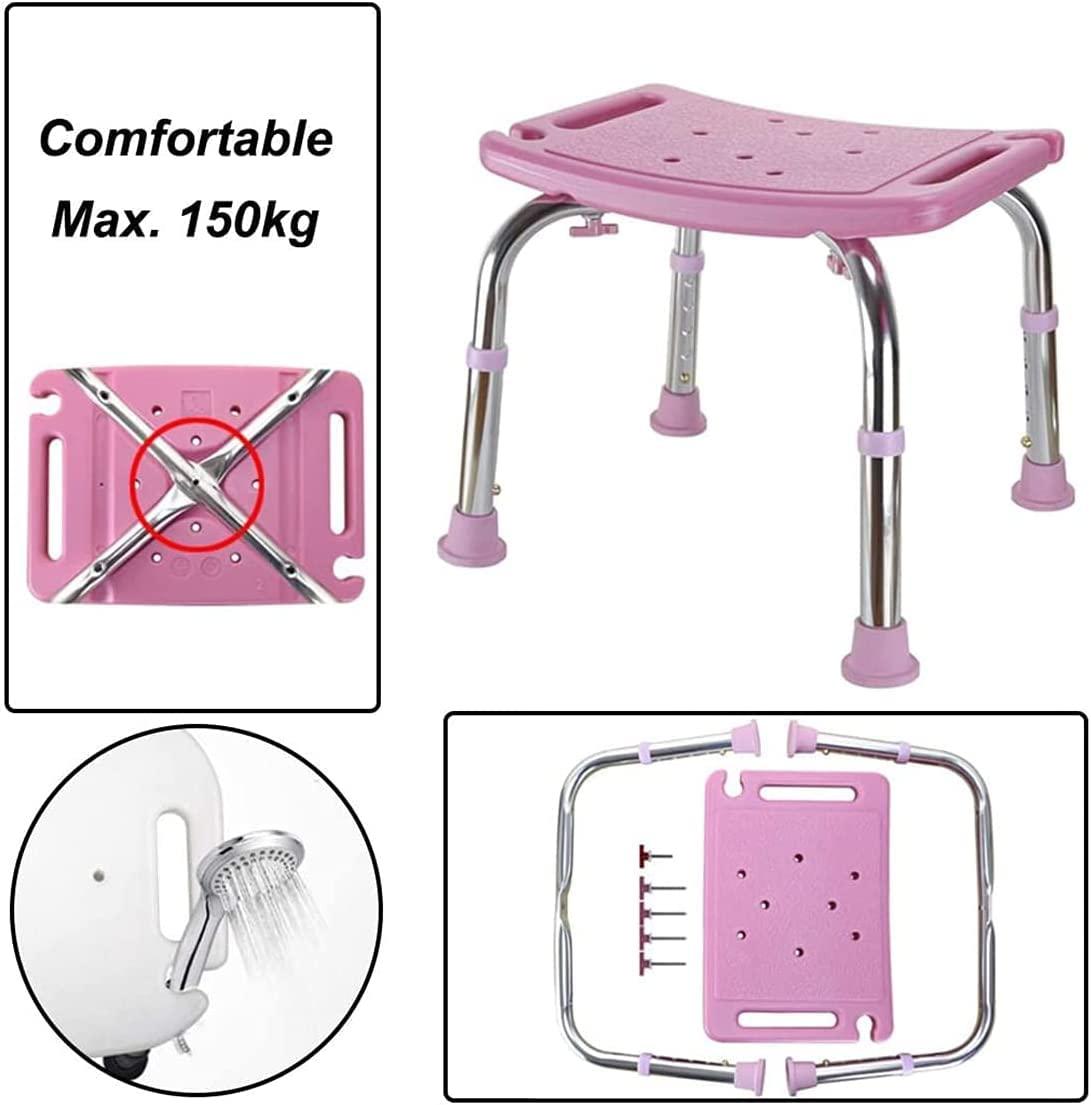NineLife Basics NineLife Basics Shower Chair, for Adults Elderly Adjustable Shower Bench Tool-Free Assembly Disabled Bathroom Stool Bathtub Seat Shower Stool (Color : Pink, Size : 41 * 28cm)
